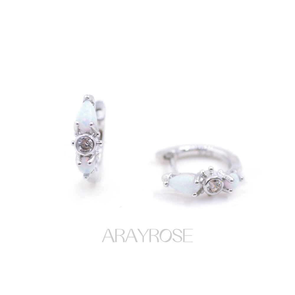 New Opal Huggie Earrings, Opal Sun Hoop Earrings, Opal Earrings,